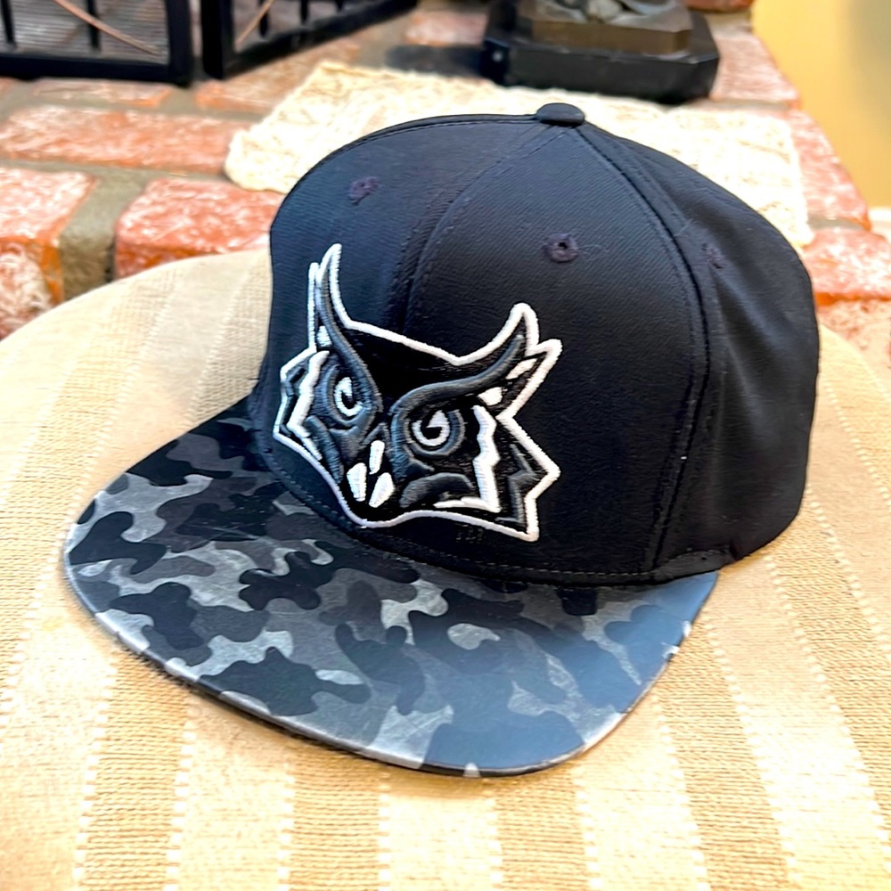 Adidas Black Trucker Hat, embroidered Owl , camo brim
